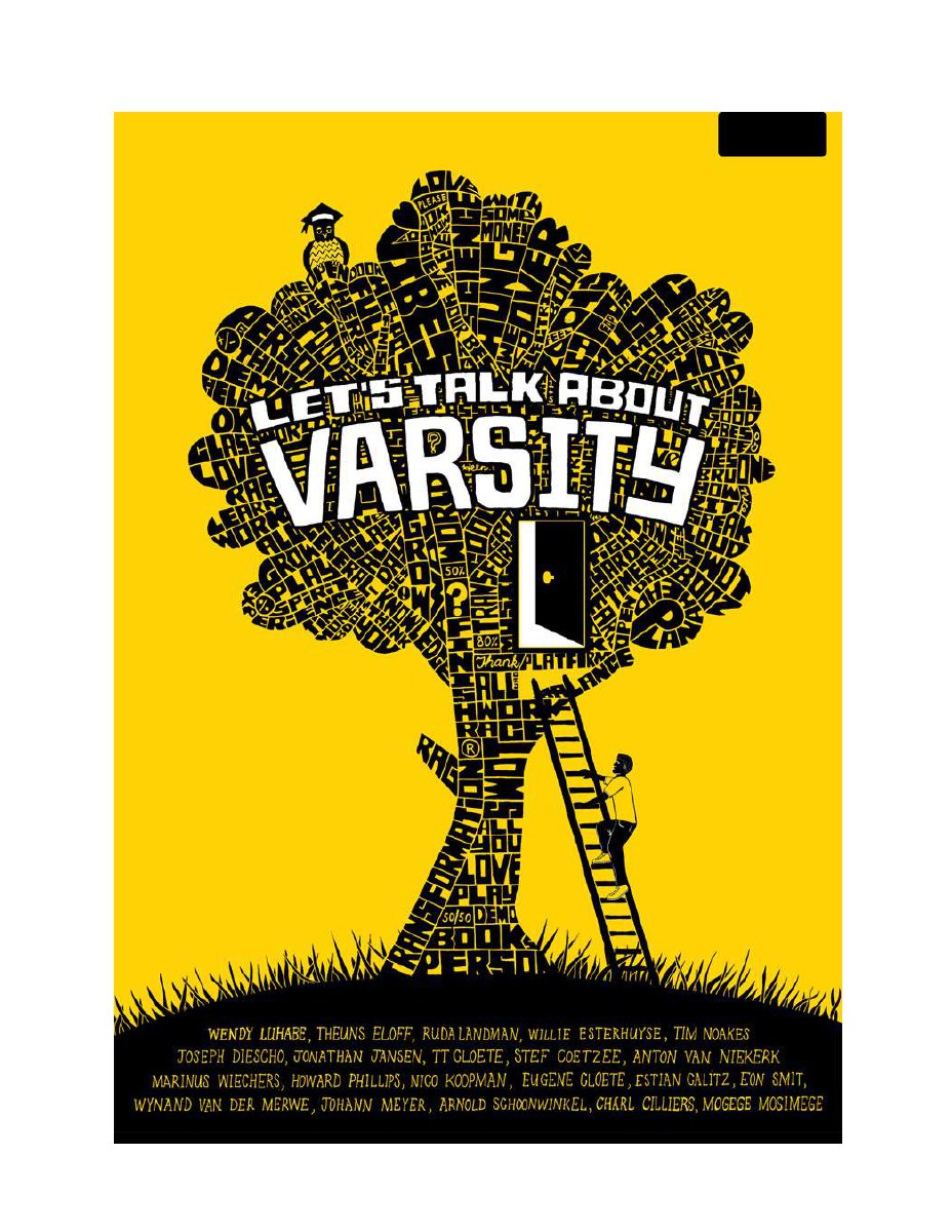 Let's Talk About Varsity cover – a tree made of words on a yellow background