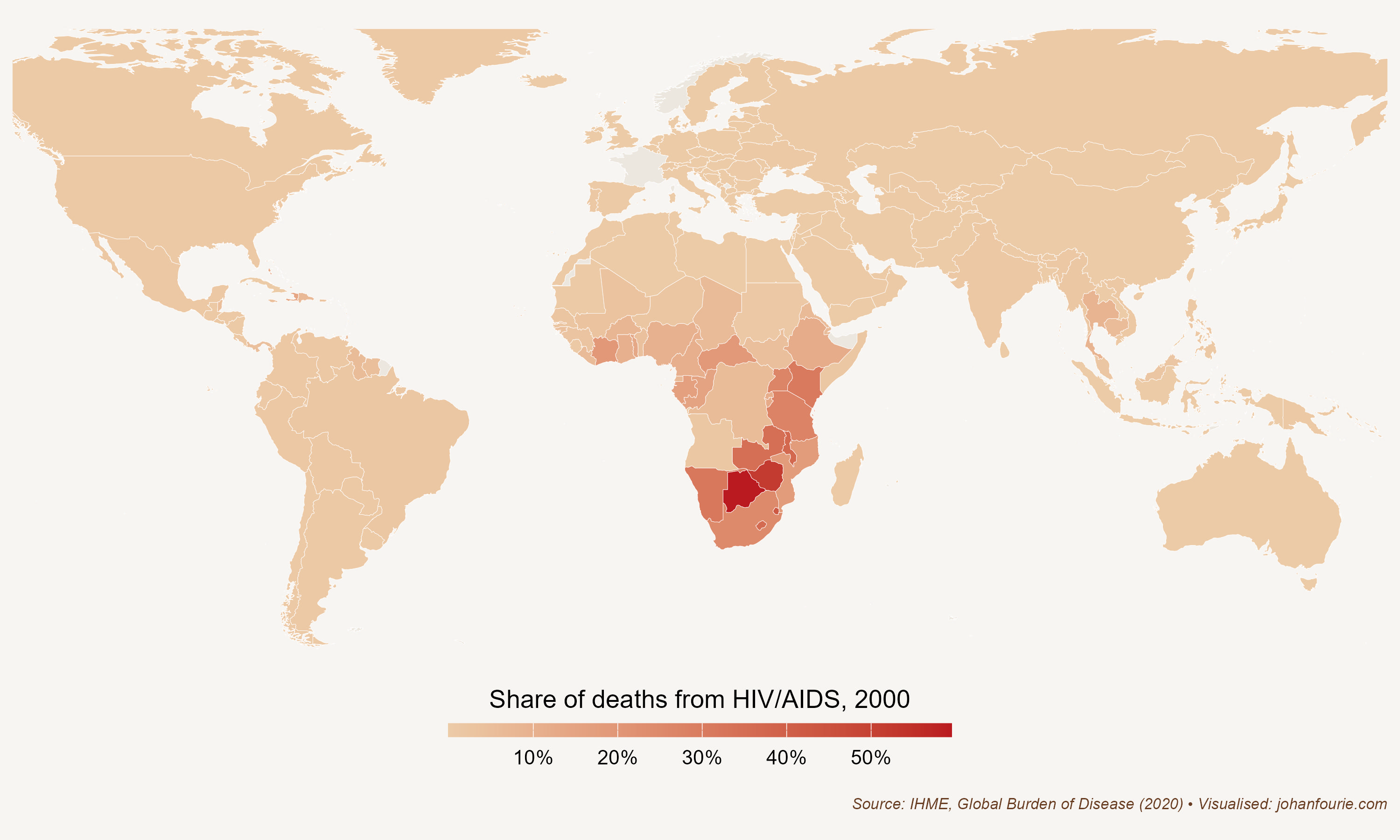 Share of deaths from HIV/Aids across the globe, 2000