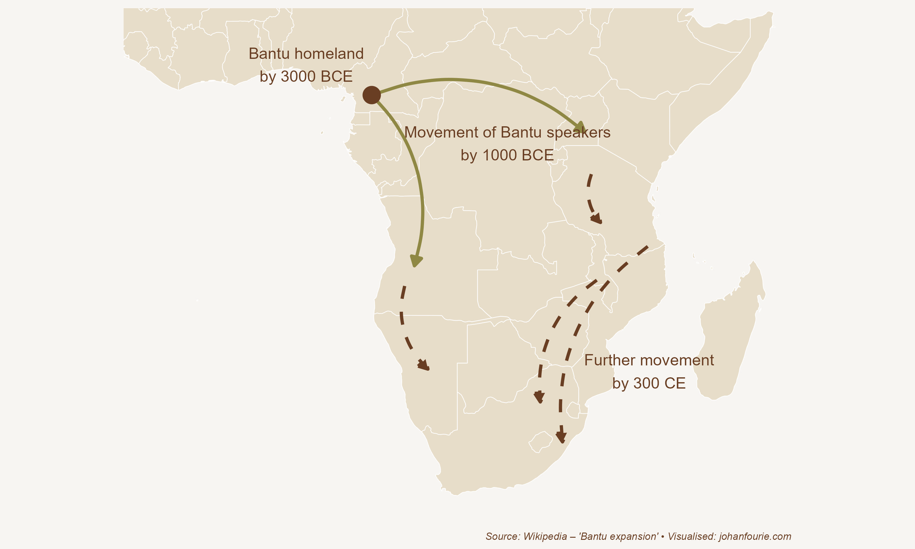Map of migration of Bantu speakers in Africa